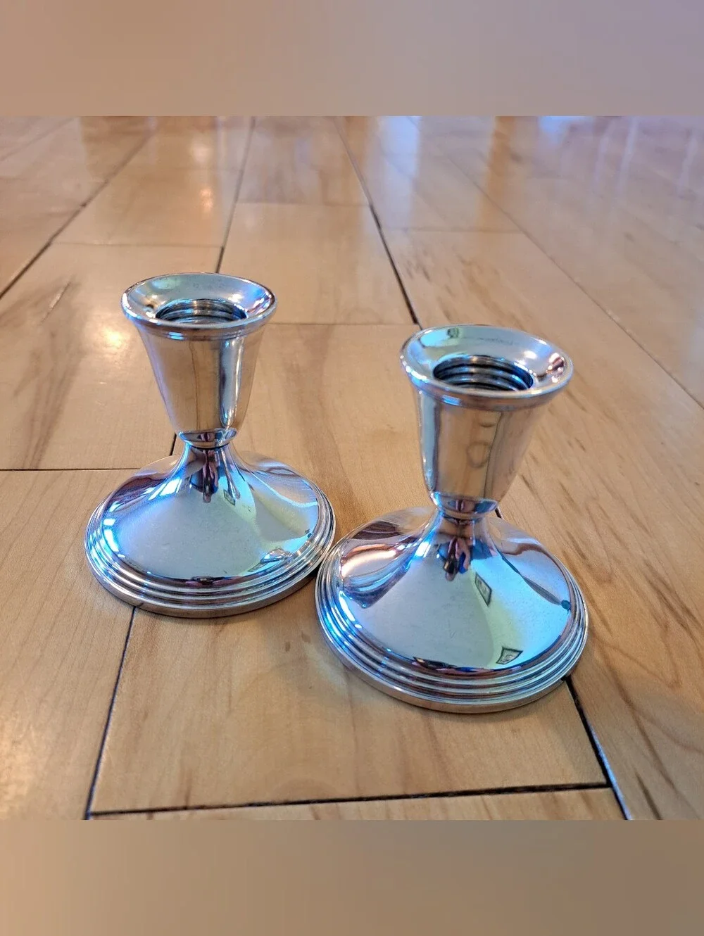Vintage EMPIRE Sterling Weighted Candlestick Holder Pair #386 3